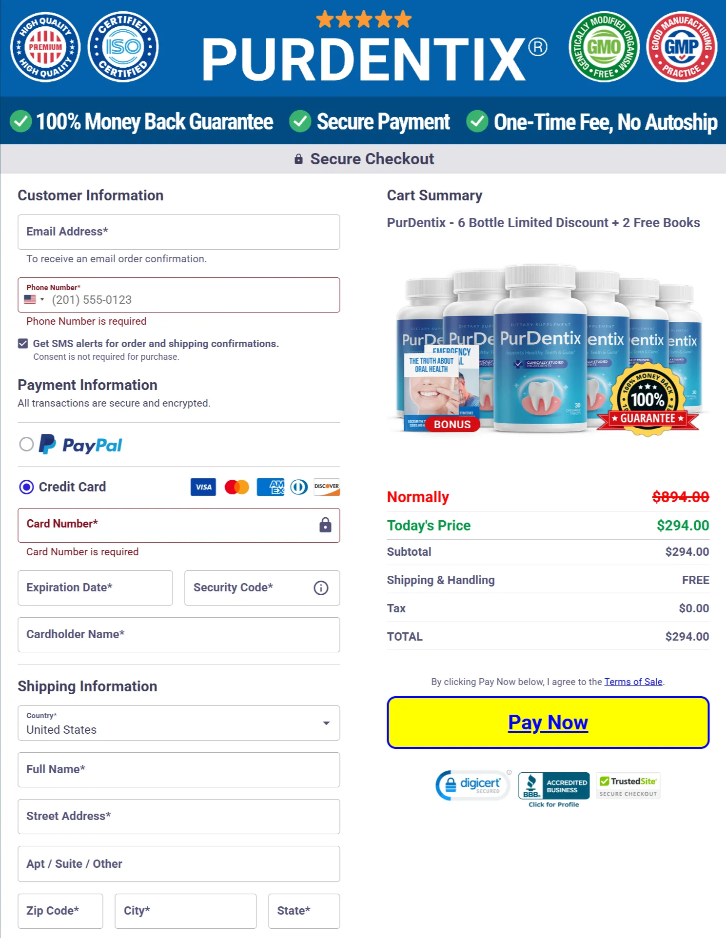 PurDentix checkout page